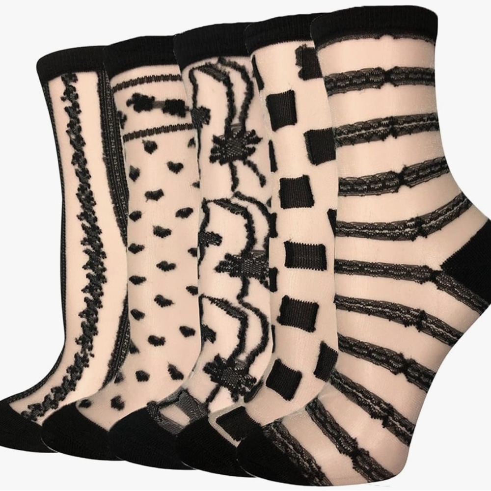 Black steampunk stripe geometric minimalist ankle sock gothic Lolita sheer sexy